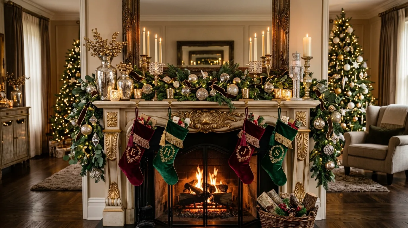 Choose a strong focal element above the mantel inspiration for a Christmas mantel.
